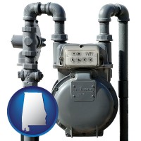 alabama map icon and a residential natural gas meter