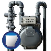 arkansas map icon and a residential natural gas meter