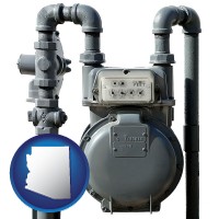 arizona map icon and a residential natural gas meter