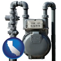 california map icon and a residential natural gas meter