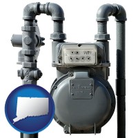 connecticut map icon and a residential natural gas meter