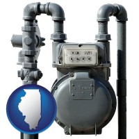 illinois map icon and a residential natural gas meter