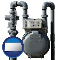 kansas map icon and a residential natural gas meter