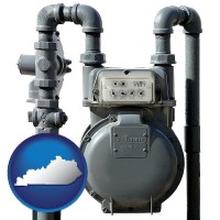 kentucky map icon and a residential natural gas meter
