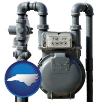 north-carolina map icon and a residential natural gas meter