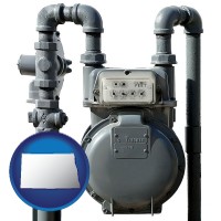 north-dakota map icon and a residential natural gas meter