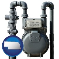 nebraska map icon and a residential natural gas meter
