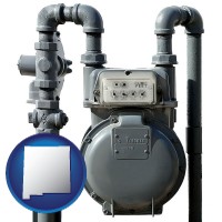 new-mexico map icon and a residential natural gas meter