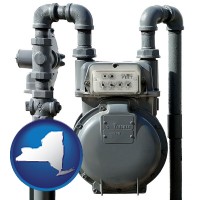 new-york map icon and a residential natural gas meter