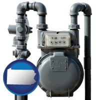pennsylvania map icon and a residential natural gas meter