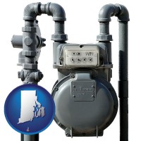 rhode-island map icon and a residential natural gas meter
