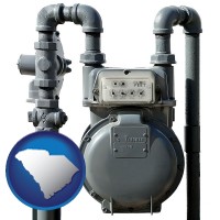 south-carolina map icon and a residential natural gas meter
