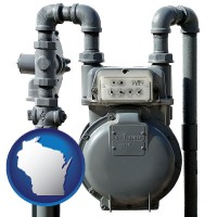 wisconsin map icon and a residential natural gas meter
