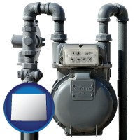 wyoming map icon and a residential natural gas meter